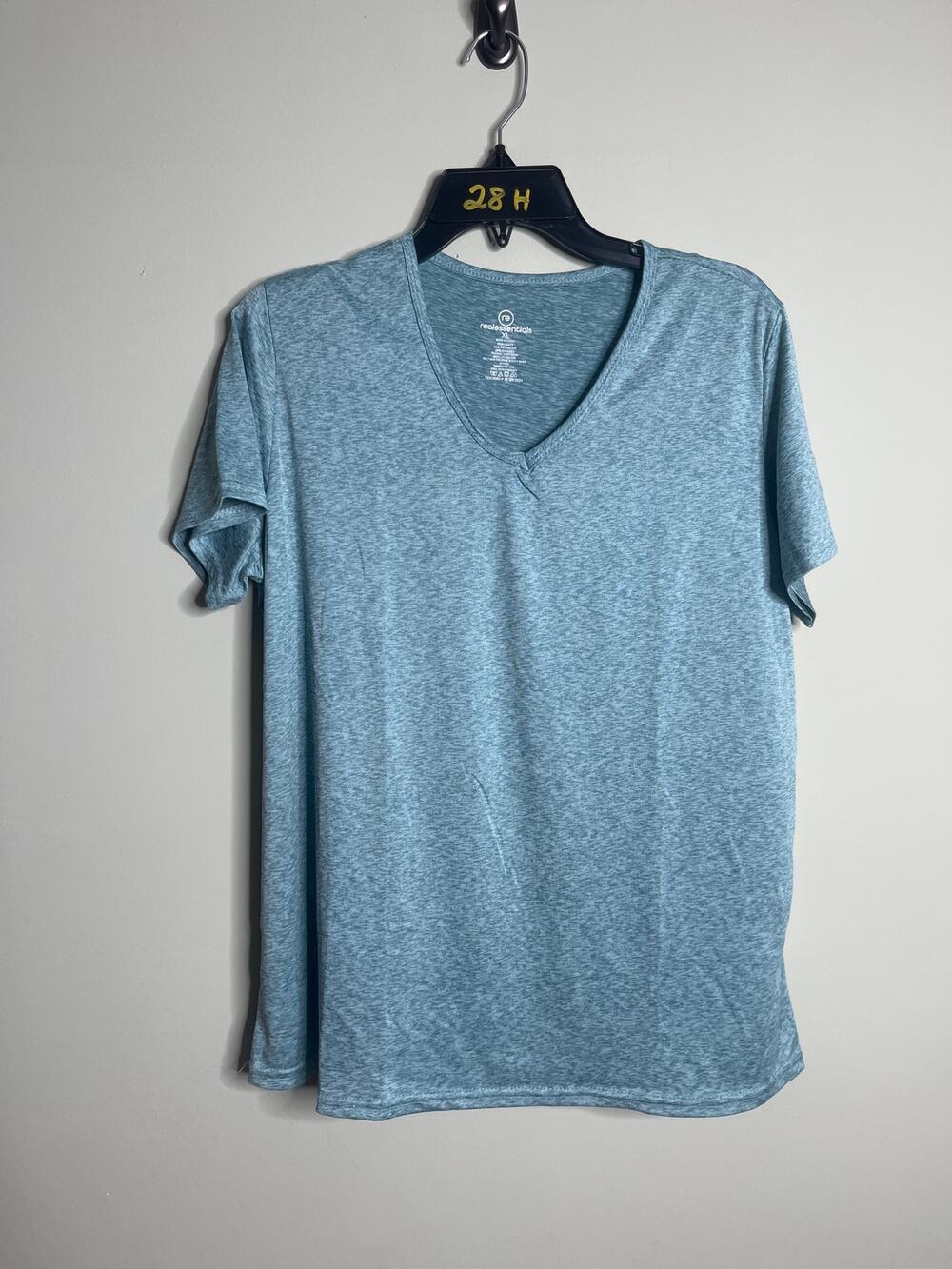 Real Essentials Teal Heathered Vneck Tee XL